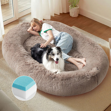 Bedsure Memory Foam Human Dog Bed | 72"x48" Orthopedic Faux Fur | Camel