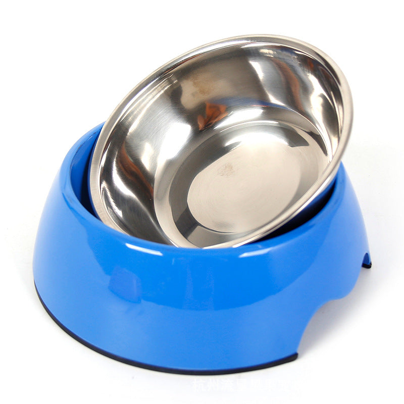 Blue pet bowl with stainless steel insert for dogs and cats