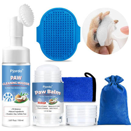 Pjordo Dog Paw Cleaner Kit | No-Rinse Foam + Paw Balm + Towel | All Breeds