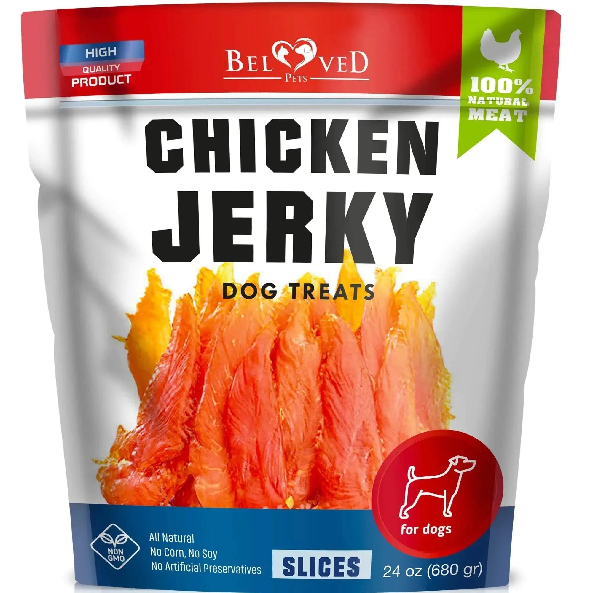 Beloved Pets Chicken Jerky Dog Treats - All Natural, 100% Natural Meat Slices for Dogs, 24 oz