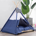 Blue polka dot pet teepee tent with cozy interior, ideal for dogs and cats