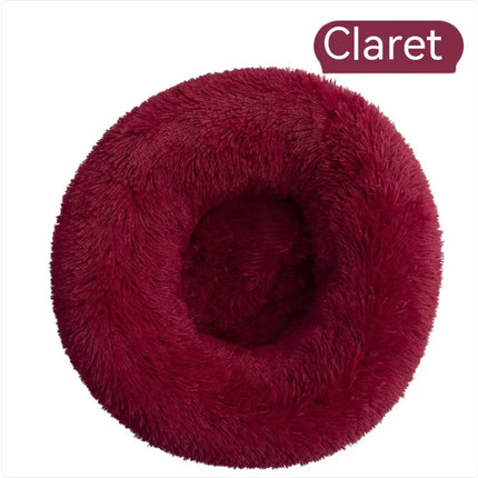 Claret color plush round washable pet bed for dogs and cats by Nai Pet Store