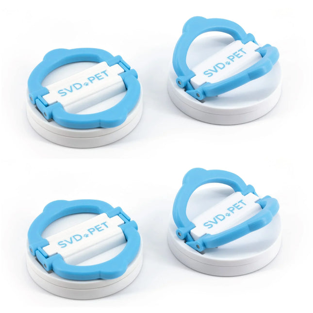Blue and white SVD PET pet food container lids, ideal for dog and cat food storage