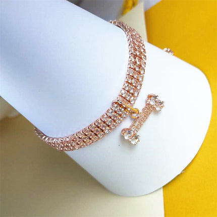 Zircon Bone Dog Collar | Adjustable 19.5–29.5cm | Gold, Rose Gold & Silver | S/M/L