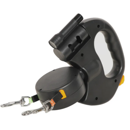 Retractable Double Dog Leash — Walk 2 Dogs, 3M, Black/Red/Grey