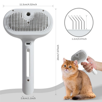 2-in-1 Pet Hair Spray Brush — Built-In Water Tank, White & Pink