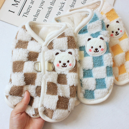 Cozy Checkered Dog Vest with Bear Patch