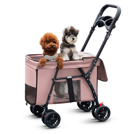 Pink Folding Pet Stroller & Backpack Carrier | 4-Wheel, Telescoping Handle | Small to Medium Pets