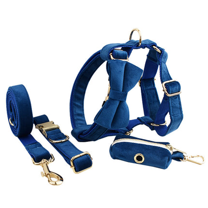 Blue Velvet Dog Collar & Leash Set | Bow, Vest, Flower & More | XS–XL