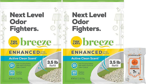 Tidy Cats Breeze litter pellets refill packs with active clean scent and grooming wipes for cat care