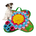 Colorful flower-shaped dog snuffle mat with treat pockets, ideal for mental stimulation and slow feeding for dogs.