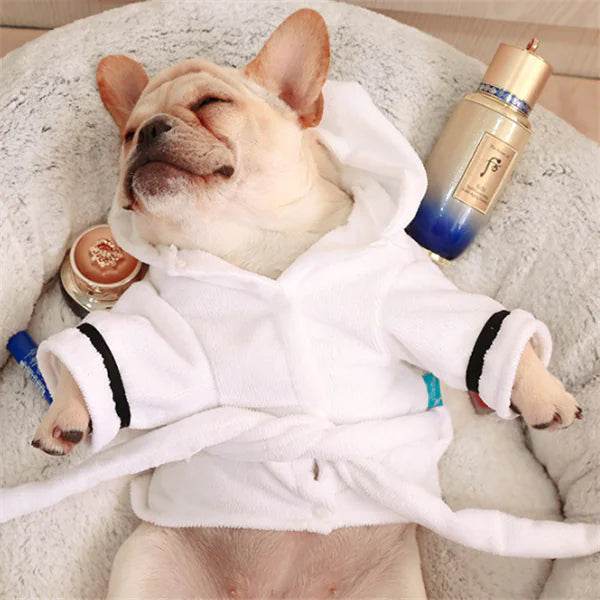 Hooded Pajamas Dog Bathrobe - White Dog Clothing - Nai Pet Store