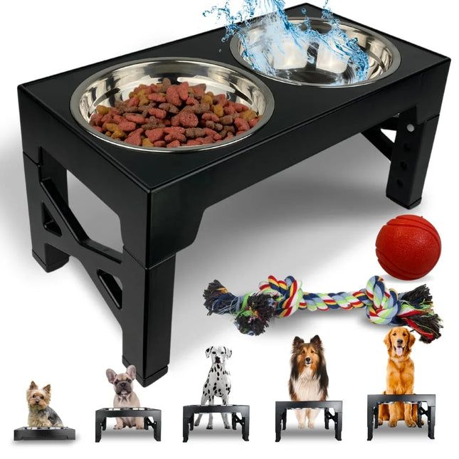 Elevated Dog Bowl Stand | 5 Adjustable Heights | 2 Stainless Steel Bowls | Non-Slip