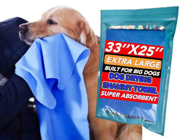Premium PVA Dog Drying Towel | Extra Large 33×25" | Super Absorbent | Blue