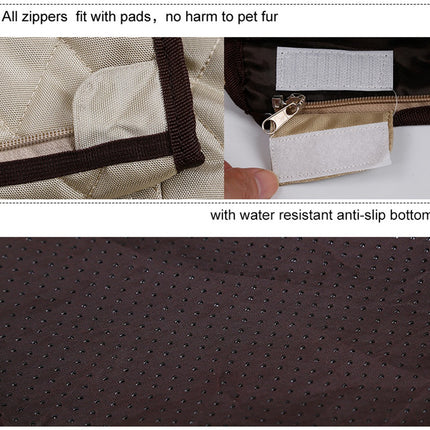 Pet bed with padded zippers, water-resistant anti-slip bottom, safe for dog or cat fur