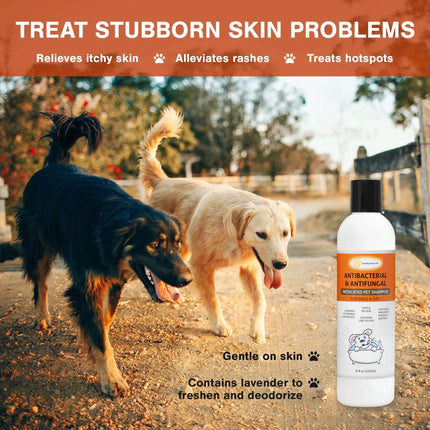 Healthy Paw Life antibacterial and antifungal lime sulfur pet shampoo for itchy skin relief.