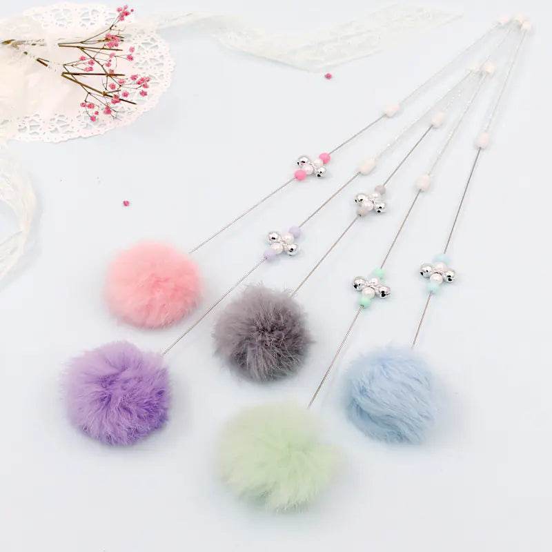 Colorful Pom Pom Cat Teaser Wand with Bell Toy - Nai Pet Store
