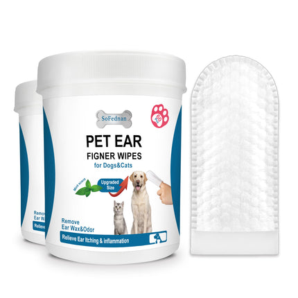 Pet Ear Finger Wipes for Dogs & Cats – Mint Scent (120 Count)
