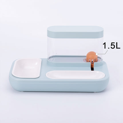 Automatic Pet Feeder & Drinking Fountain | 1.5L | Dual Bowl | White & Blue