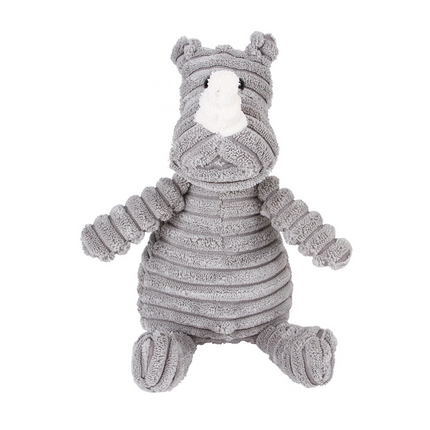 Gray striped plush hippo toy for dogs and cats