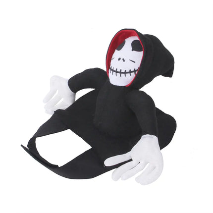 Nai Pet Store Halloween pet costume featuring a black hooded cloak with a skull mask.