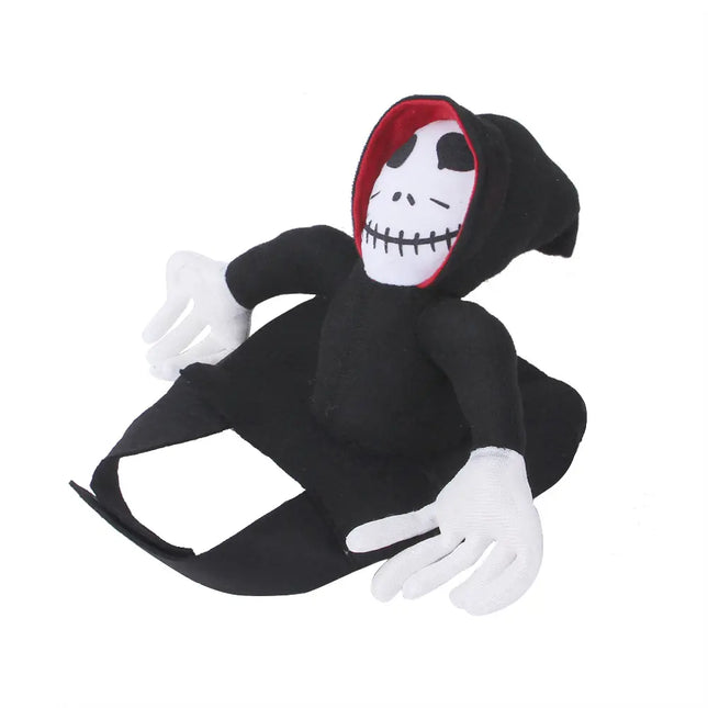 Nai Pet Store Halloween pet costume featuring a black hooded cloak with a skull mask.