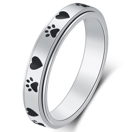 AmorArtSky Spinner Ring for Anxiety Relief Fidget:Puppy Pet Lovers Paw Print Ring Anxiety Ring for WomenTitanium Stainless Steel Spinner RingLove Dog Cat Claw Ring Pet Loving Friend Families Gifts