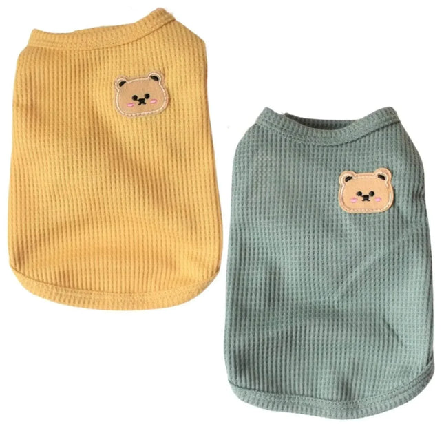Cute ribbed pet vests with bear face patch, ideal for small dogs or cats