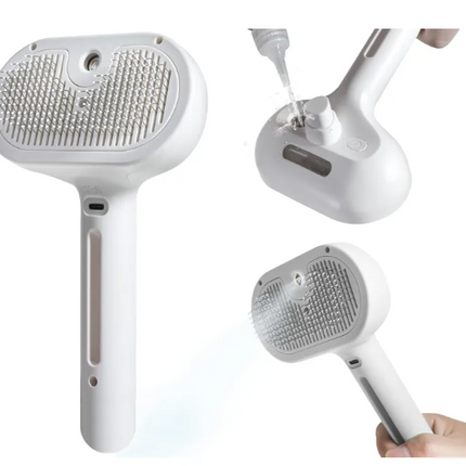 2-in-1 Pet Hair Spray Brush — Built-In Water Tank, White & Pink