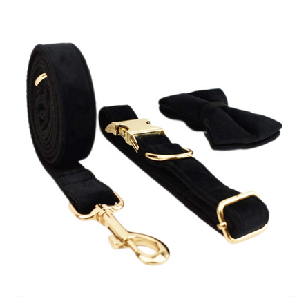 Velvet Dog Collar & Leash Set | Soft Velvet | Bow & Bundle Options | XS–XL