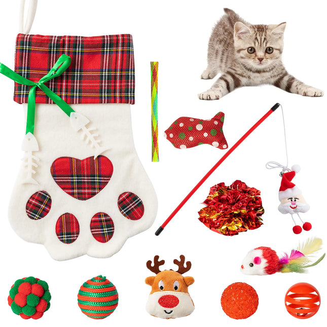 MALLMALL6 Christmas Cat Toy Stocking – 11 Pieces
