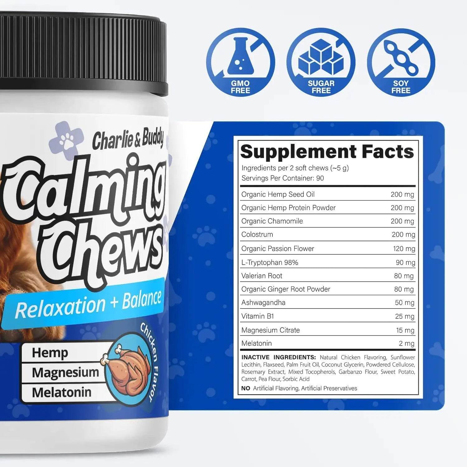 Calming Chews for Dogs Anxiety Relief Dog Calming Chews 90 Pcs Chicken Flavor - Nai Pet Store
