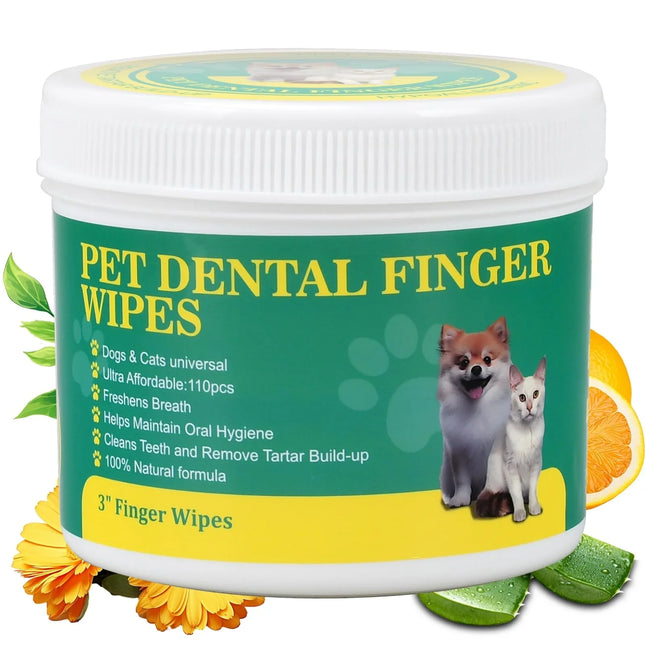 OPULA Dog & Cat Dental Finger Wipes – Natural Formula, 110 Count