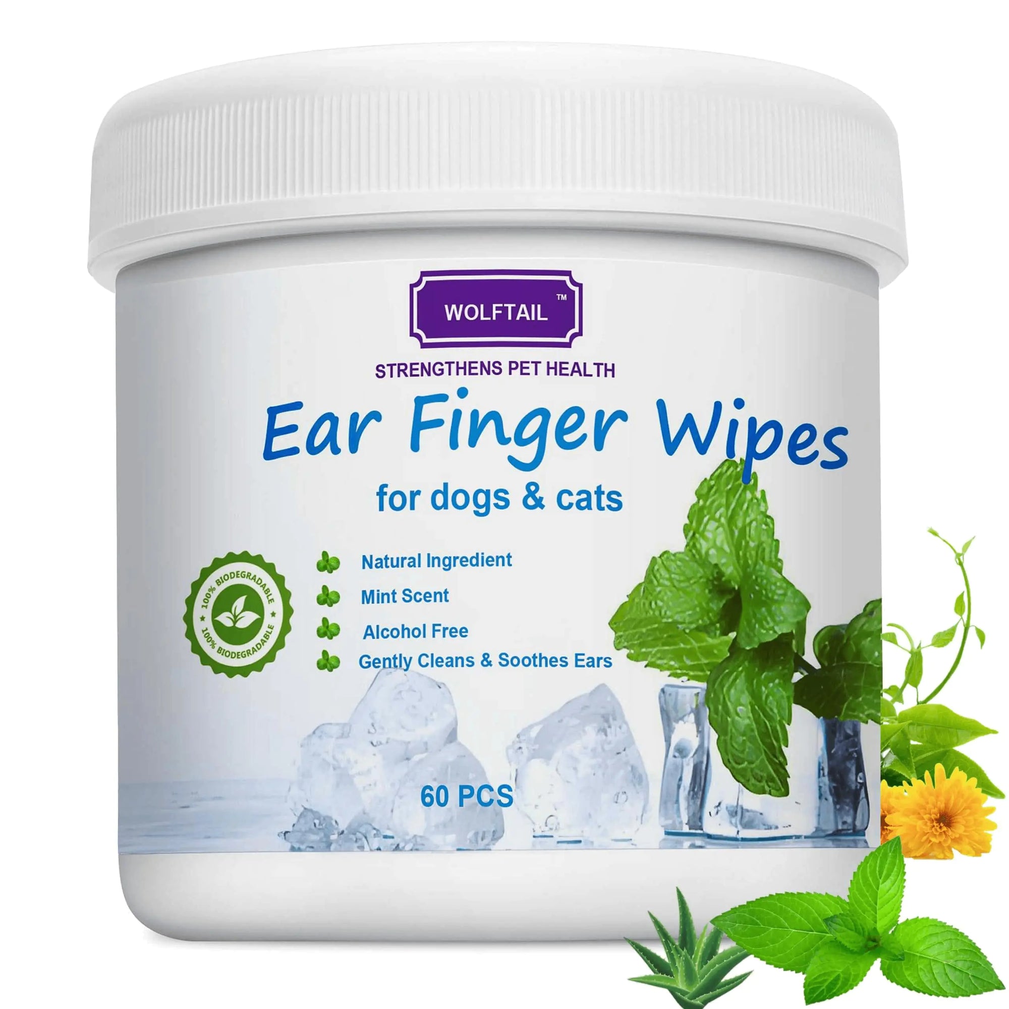 Wolftail Dog Ear Wipes 60 Count Large Size