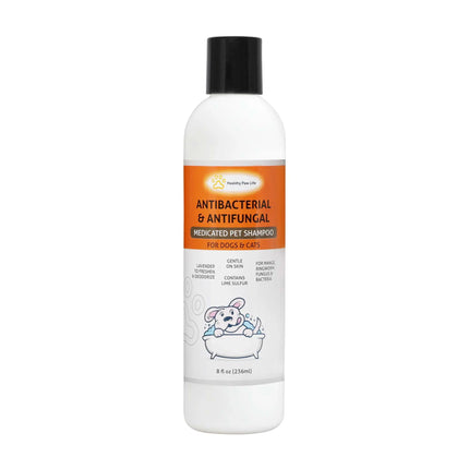 Healthy Paw Life Lime Sulfur antibacterial and antifungal medicated pet shampoo bottle.