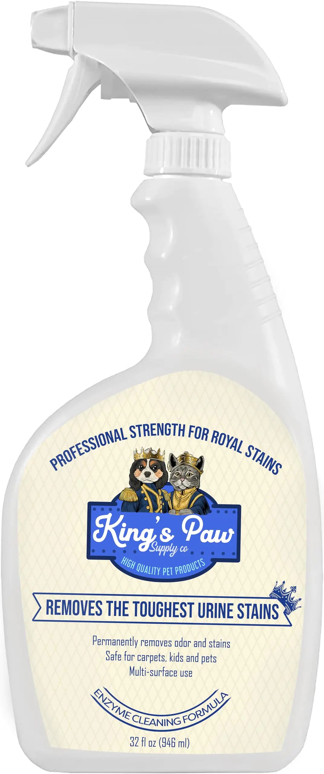 Kings Paw Supply Co. Stain & Odor Eliminator for Strong Odor 32oz Enzyme Pet Odor Eliminator for Home Carpet Stain Remover for Cats & Dog Pee Enzymatic Cat Urine Destroyer Carpet Cleaner Spray